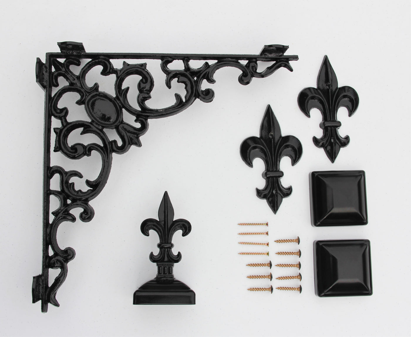 Fleur De Lis Wrought Iron Mailbox Post Dress Up Kit (Mailbox and post NOT included) - Madison Iron and Wood - Mailbox Post Decor - metal outdoor decor - Steel deocrations - american made products - veteran owned business products - fencing decorations - fencing supplies - custom wall decorations - personalized wall signs - steel - decorative post caps - steel post caps - metal post caps - brackets - structural brackets - home improvement - easter - easter decorations - easter gift - easter yard decor