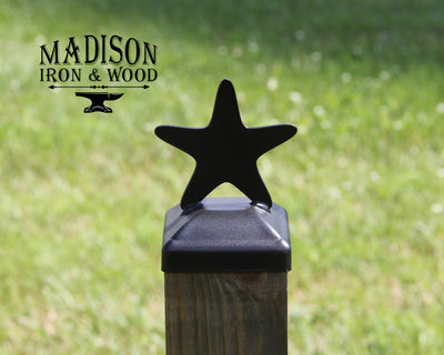 4x4 Starfish Post Cap - Madison Iron and Wood - Post Cap - metal outdoor decor - Steel deocrations - american made products - veteran owned business products - fencing decorations - fencing supplies - custom wall decorations - personalized wall signs - steel - decorative post caps - steel post caps - metal post caps - brackets - structural brackets - home improvement - easter - easter decorations - easter gift - easter yard decor