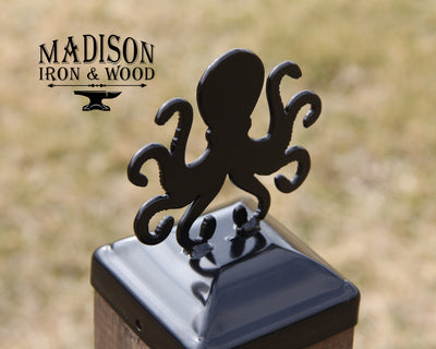 4X4 Octopus Post Cap - Madison Iron and Wood - Post Cap - metal outdoor decor - Steel deocrations - american made products - veteran owned business products - fencing decorations - fencing supplies - custom wall decorations - personalized wall signs - steel - decorative post caps - steel post caps - metal post caps - brackets - structural brackets - home improvement - easter - easter decorations - easter gift - easter yard decor