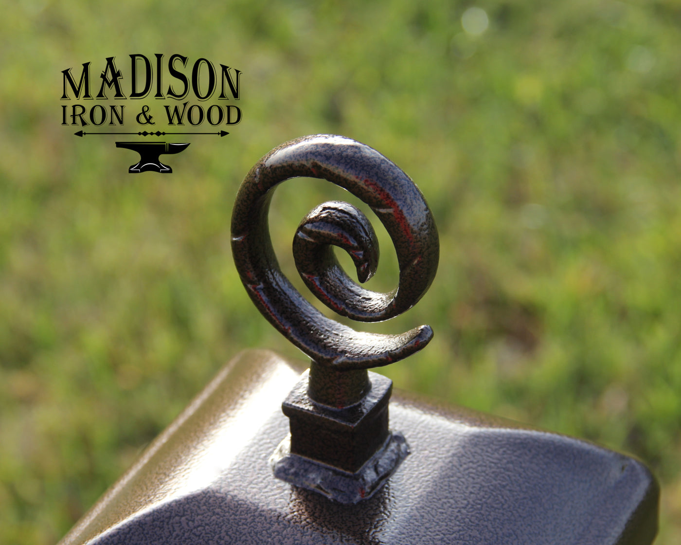 6x6 Spiral post cap - Madison Iron and Wood - Post Cap - metal outdoor decor - Steel deocrations - american made products - veteran owned business products - fencing decorations - fencing supplies - custom wall decorations - personalized wall signs - steel - decorative post caps - steel post caps - metal post caps - brackets - structural brackets - home improvement - easter - easter decorations - easter gift - easter yard decor