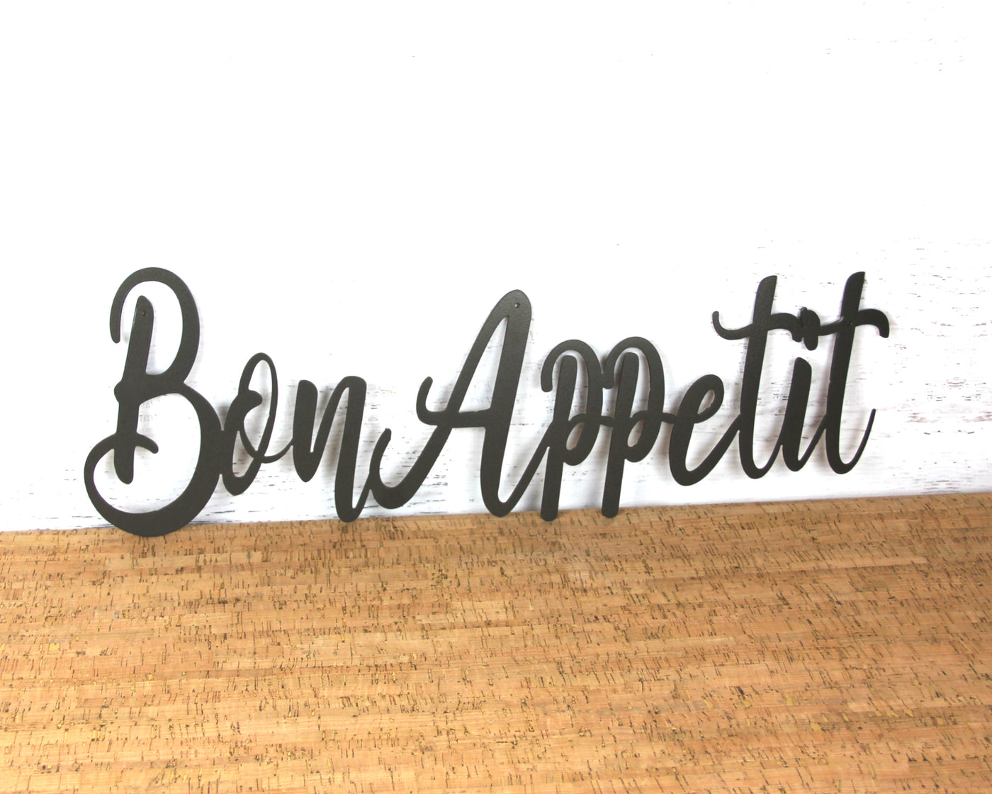 Bon Appetit Metal Word Sign - Madison Iron and Wood - Wall Art - metal outdoor decor - Steel deocrations - american made products - veteran owned business products - fencing decorations - fencing supplies - custom wall decorations - personalized wall signs - steel - decorative post caps - steel post caps - metal post caps - brackets - structural brackets - home improvement - easter - easter decorations - easter gift - easter yard decor