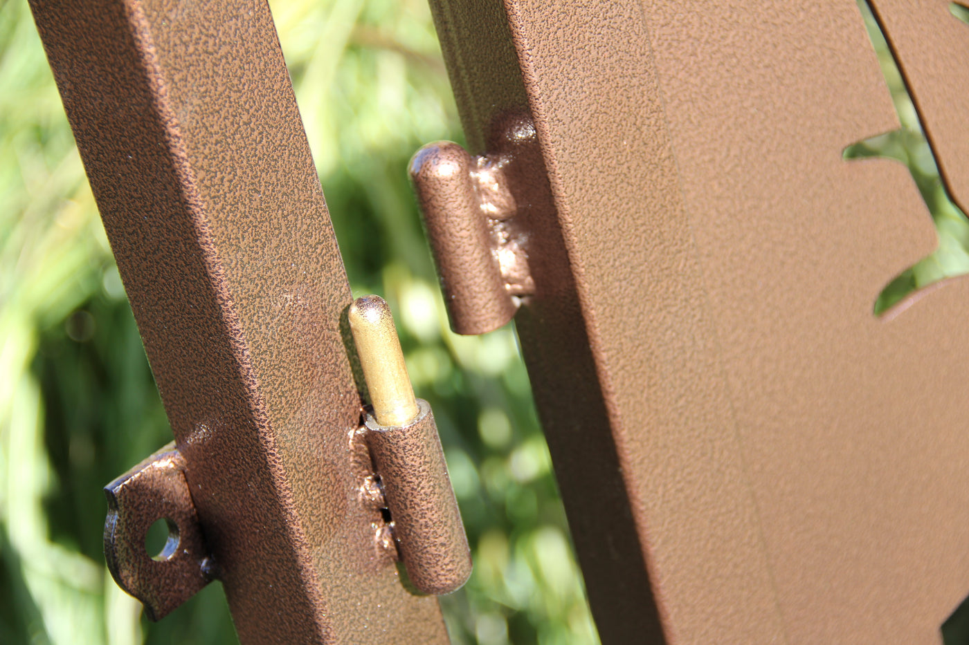 Steel Gate, 48" Deer in Woods Fence Gate. - Madison Iron and Wood - Gate - metal outdoor decor - Steel deocrations - american made products - veteran owned business products - fencing decorations - fencing supplies - custom wall decorations - personalized wall signs - steel - decorative post caps - steel post caps - metal post caps - brackets - structural brackets - home improvement - easter - easter decorations - easter gift - easter yard decor