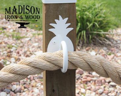 Pineapple Nautical Rope Fence Bracket, Light Strand Holder - Madison Iron and Wood - Post Cap - metal outdoor decor - Steel deocrations - american made products - veteran owned business products - fencing decorations - fencing supplies - custom wall decorations - personalized wall signs - steel - decorative post caps - steel post caps - metal post caps - brackets - structural brackets - home improvement - easter - easter decorations - easter gift - easter yard decor
