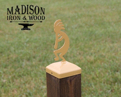 4X4 Kokopelli Post Cap - Madison Iron and Wood - Post Cap - metal outdoor decor - Steel deocrations - american made products - veteran owned business products - fencing decorations - fencing supplies - custom wall decorations - personalized wall signs - steel - decorative post caps - steel post caps - metal post caps - brackets - structural brackets - home improvement - easter - easter decorations - easter gift - easter yard decor
