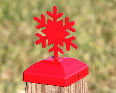 4X4 Snowflake Holiday Post Cap - Madison Iron and Wood - Post Cap - metal outdoor decor - Steel deocrations - american made products - veteran owned business products - fencing decorations - fencing supplies - custom wall decorations - personalized wall signs - steel - decorative post caps - steel post caps - metal post caps - brackets - structural brackets - home improvement - easter - easter decorations - easter gift - easter yard decor