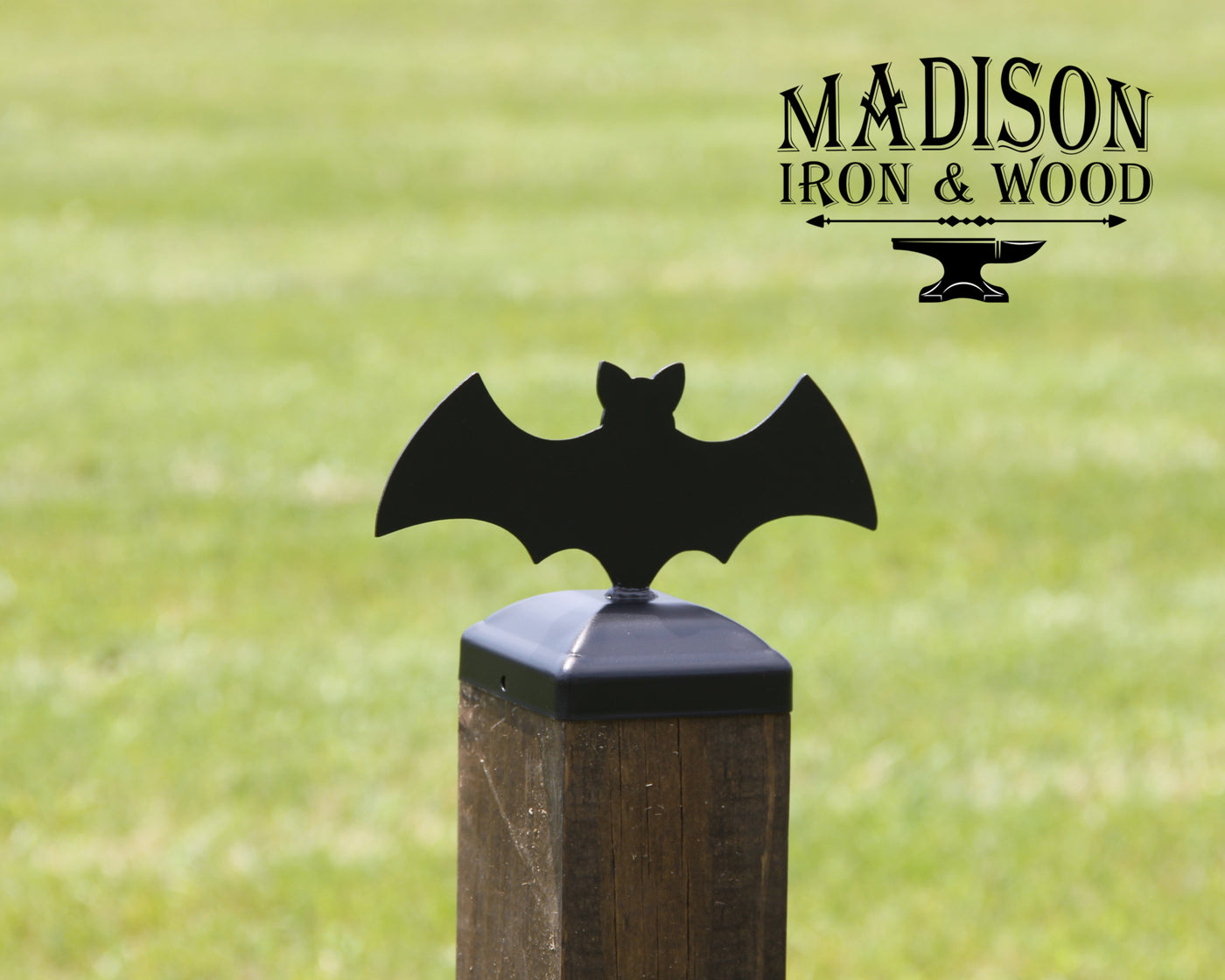 4x4 Bat Post Cap - Madison Iron and Wood - Post Cap - metal outdoor decor - Steel deocrations - american made products - veteran owned business products - fencing decorations - fencing supplies - custom wall decorations - personalized wall signs - steel - decorative post caps - steel post caps - metal post caps - brackets - structural brackets - home improvement - easter - easter decorations - easter gift - easter yard decor