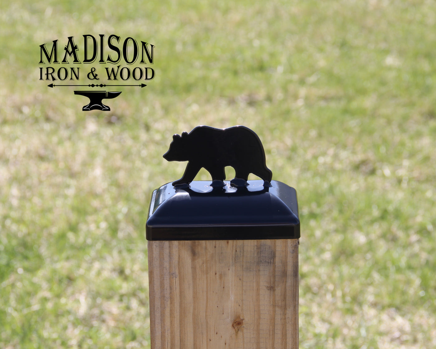 4x6 Bear Post Cap - Madison Iron and Wood - Post Cap - metal outdoor decor - Steel deocrations - american made products - veteran owned business products - fencing decorations - fencing supplies - custom wall decorations - personalized wall signs - steel - decorative post caps - steel post caps - metal post caps - brackets - structural brackets - home improvement - easter - easter decorations - easter gift - easter yard decor