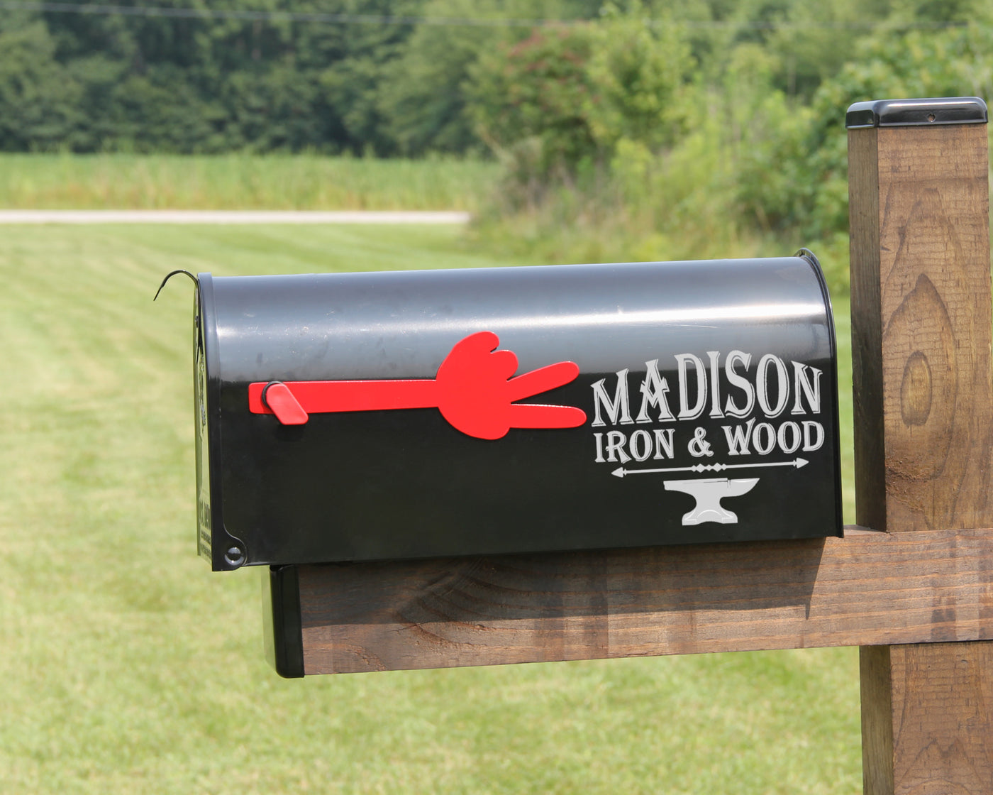 Peace Hand Gesture Mailbox Flag - Madison Iron and Wood - Mailbox Post Decor - metal outdoor decor - Steel deocrations - american made products - veteran owned business products - fencing decorations - fencing supplies - custom wall decorations - personalized wall signs - steel - decorative post caps - steel post caps - metal post caps - brackets - structural brackets - home improvement - easter - easter decorations - easter gift - easter yard decor