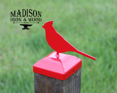 4X4 Cardinal Post Cap - Madison Iron and Wood - Post Cap - metal outdoor decor - Steel deocrations - american made products - veteran owned business products - fencing decorations - fencing supplies - custom wall decorations - personalized wall signs - steel - decorative post caps - steel post caps - metal post caps - brackets - structural brackets - home improvement - easter - easter decorations - easter gift - easter yard decor