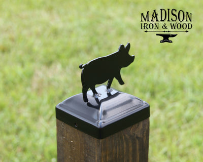 4X4 Pig Post Cap - Madison Iron and Wood - Post Cap - metal outdoor decor - Steel deocrations - american made products - veteran owned business products - fencing decorations - fencing supplies - custom wall decorations - personalized wall signs - steel - decorative post caps - steel post caps - metal post caps - brackets - structural brackets - home improvement - easter - easter decorations - easter gift - easter yard decor