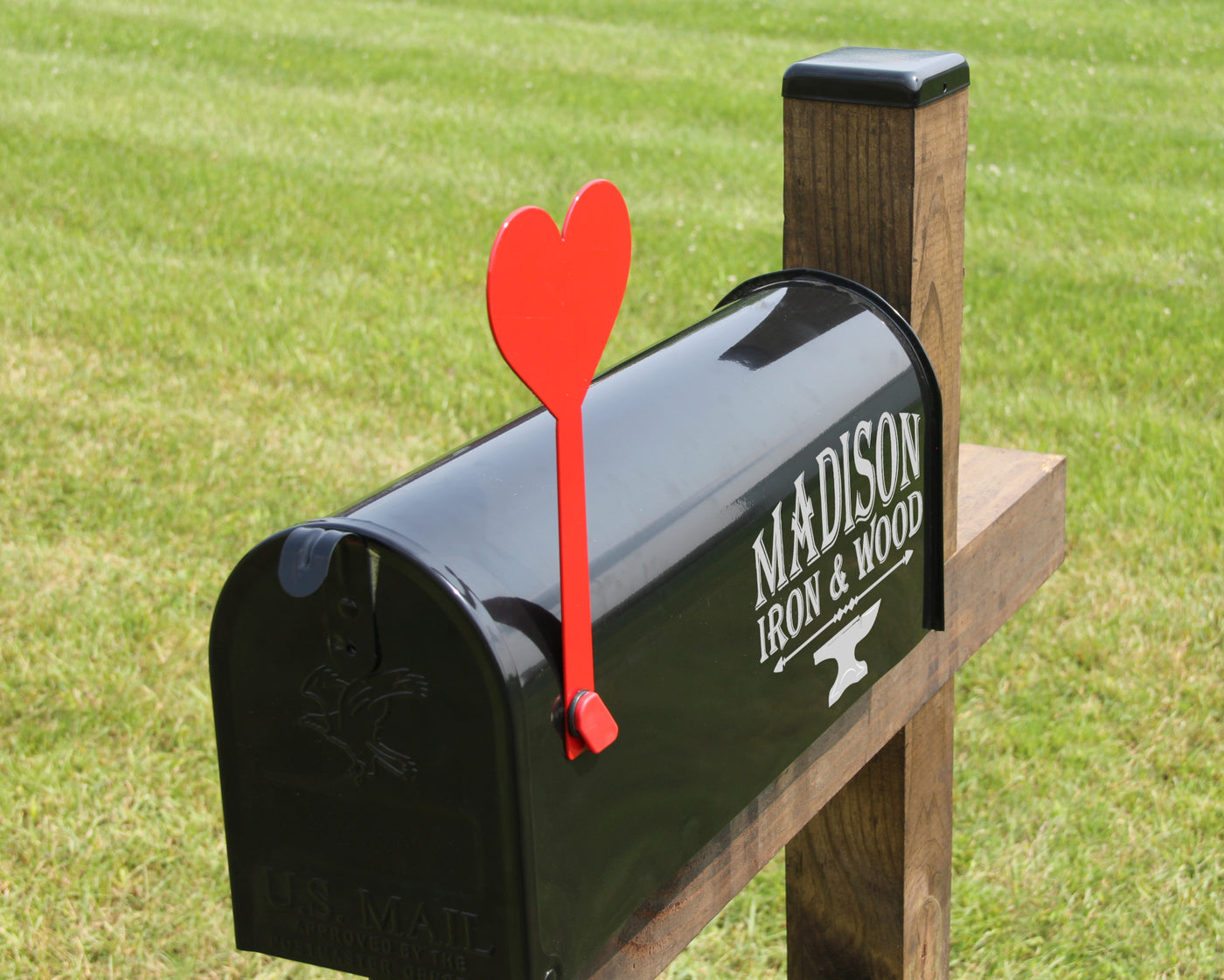 Heart Mailbox Flag - Madison Iron and Wood - Mailbox Post Decor - metal outdoor decor - Steel deocrations - american made products - veteran owned business products - fencing decorations - fencing supplies - custom wall decorations - personalized wall signs - steel - decorative post caps - steel post caps - metal post caps - brackets - structural brackets - home improvement - easter - easter decorations - easter gift - easter yard decor