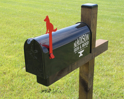 Dog Mailbox Flag - Madison Iron and Wood - Mailbox Post Decor - metal outdoor decor - Steel deocrations - american made products - veteran owned business products - fencing decorations - fencing supplies - custom wall decorations - personalized wall signs - steel - decorative post caps - steel post caps - metal post caps - brackets - structural brackets - home improvement - easter - easter decorations - easter gift - easter yard decor