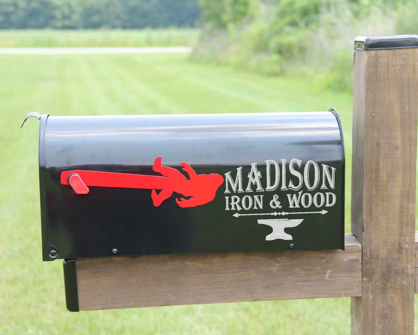 Big Foot Mailbox Flag - Madison Iron and Wood - Mailbox Post Decor - metal outdoor decor - Steel deocrations - american made products - veteran owned business products - fencing decorations - fencing supplies - custom wall decorations - personalized wall signs - steel - decorative post caps - steel post caps - metal post caps - brackets - structural brackets - home improvement - easter - easter decorations - easter gift - easter yard decor
