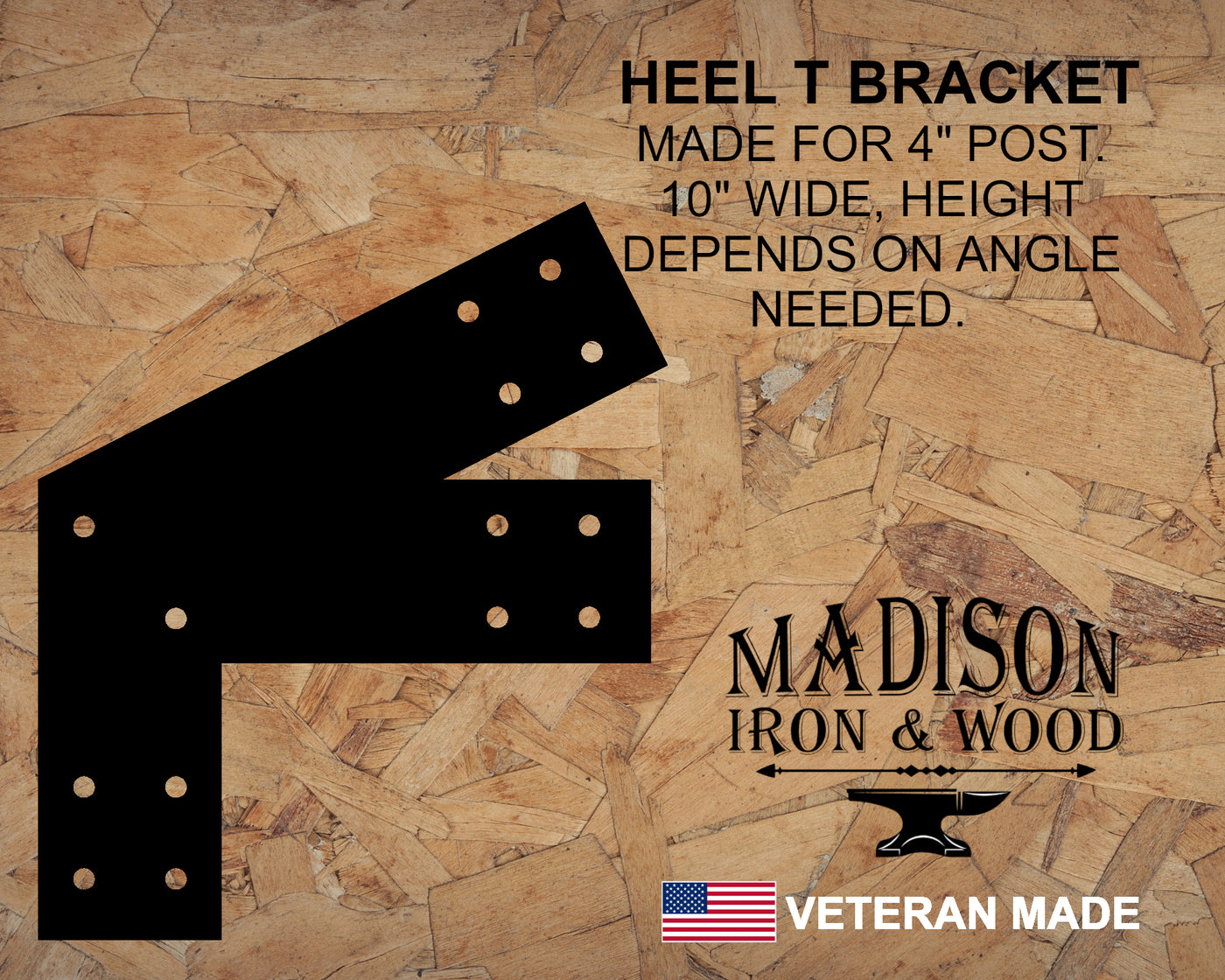 4 Inch Heel Bracket with Vertical Support Leg - Madison Iron and Wood - Brackets - metal outdoor decor - Steel deocrations - american made products - veteran owned business products - fencing decorations - fencing supplies - custom wall decorations - personalized wall signs - steel - decorative post caps - steel post caps - metal post caps - brackets - structural brackets - home improvement - easter - easter decorations - easter gift - easter yard decor
