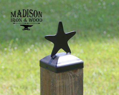 4x4 Starfish Post Cap - Madison Iron and Wood - Post Cap - metal outdoor decor - Steel deocrations - american made products - veteran owned business products - fencing decorations - fencing supplies - custom wall decorations - personalized wall signs - steel - decorative post caps - steel post caps - metal post caps - brackets - structural brackets - home improvement - easter - easter decorations - easter gift - easter yard decor