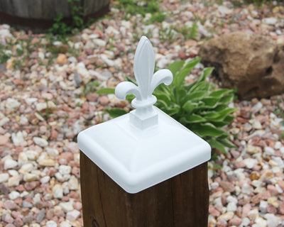 6x6 Fleur De Lis Post Cap - Madison Iron and Wood - Post Cap - metal outdoor decor - Steel deocrations - american made products - veteran owned business products - fencing decorations - fencing supplies - custom wall decorations - personalized wall signs - steel - decorative post caps - steel post caps - metal post caps - brackets - structural brackets - home improvement - easter - easter decorations - easter gift - easter yard decor