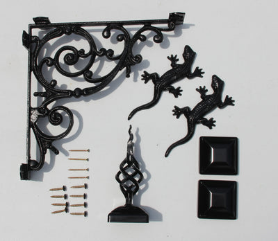 Gecko Wrought Iron Mailbox Post Dress Up Kit (Mailbox and post NOT included) - Madison Iron and Wood - Mailbox Post Decor - metal outdoor decor - Steel deocrations - american made products - veteran owned business products - fencing decorations - fencing supplies - custom wall decorations - personalized wall signs - steel - decorative post caps - steel post caps - metal post caps - brackets - structural brackets - home improvement - easter - easter decorations - easter gift - easter yard decor