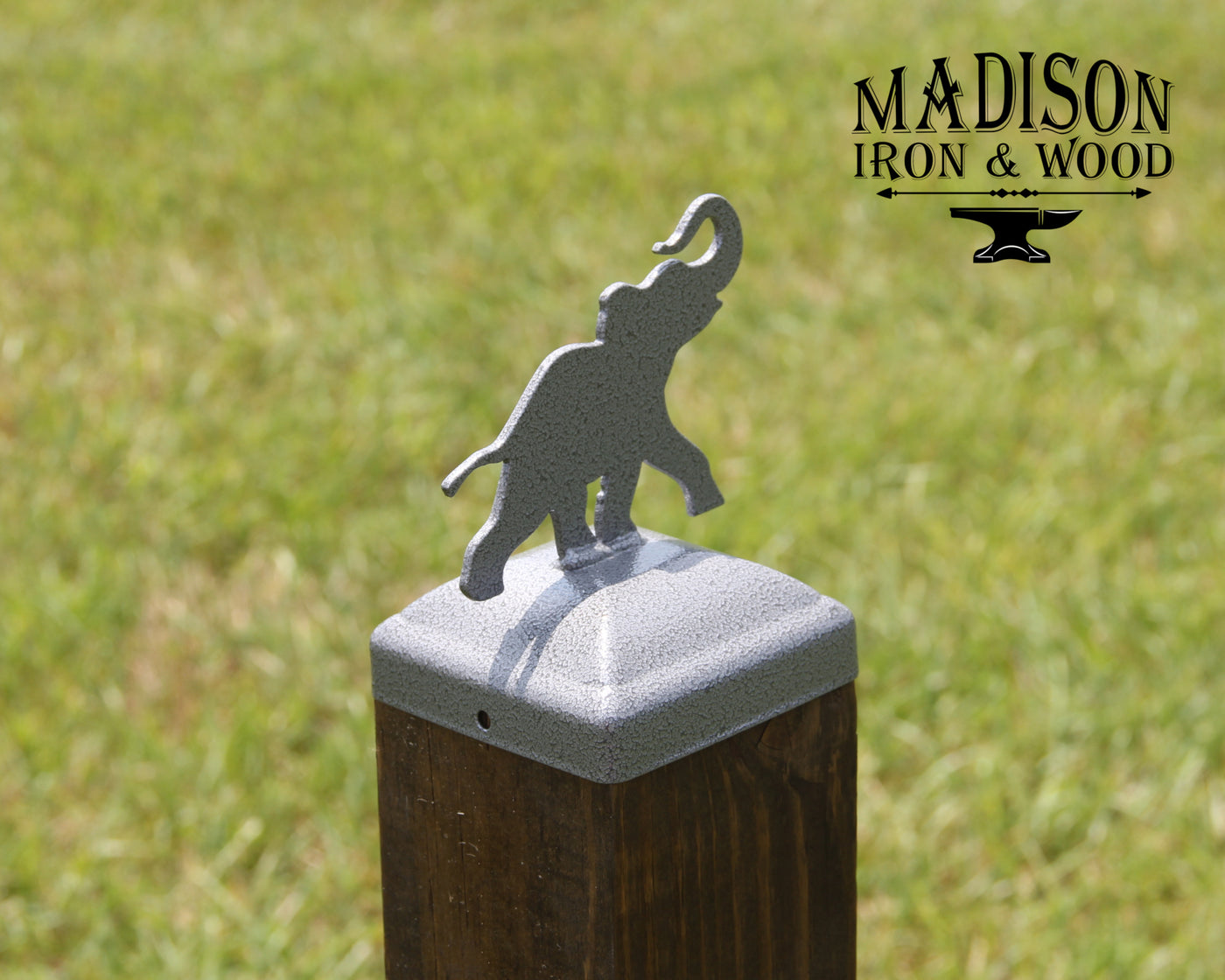 4x4 Elephant Post Cap - Madison Iron and Wood - Post Cap - metal outdoor decor - Steel deocrations - american made products - veteran owned business products - fencing decorations - fencing supplies - custom wall decorations - personalized wall signs - steel - decorative post caps - steel post caps - metal post caps - brackets - structural brackets - home improvement - easter - easter decorations - easter gift - easter yard decor