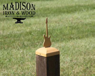 4X4 Electric Guitar Post Cap - Madison Iron and Wood - Post Cap - metal outdoor decor - Steel deocrations - american made products - veteran owned business products - fencing decorations - fencing supplies - custom wall decorations - personalized wall signs - steel - decorative post caps - steel post caps - metal post caps - brackets - structural brackets - home improvement - easter - easter decorations - easter gift - easter yard decor