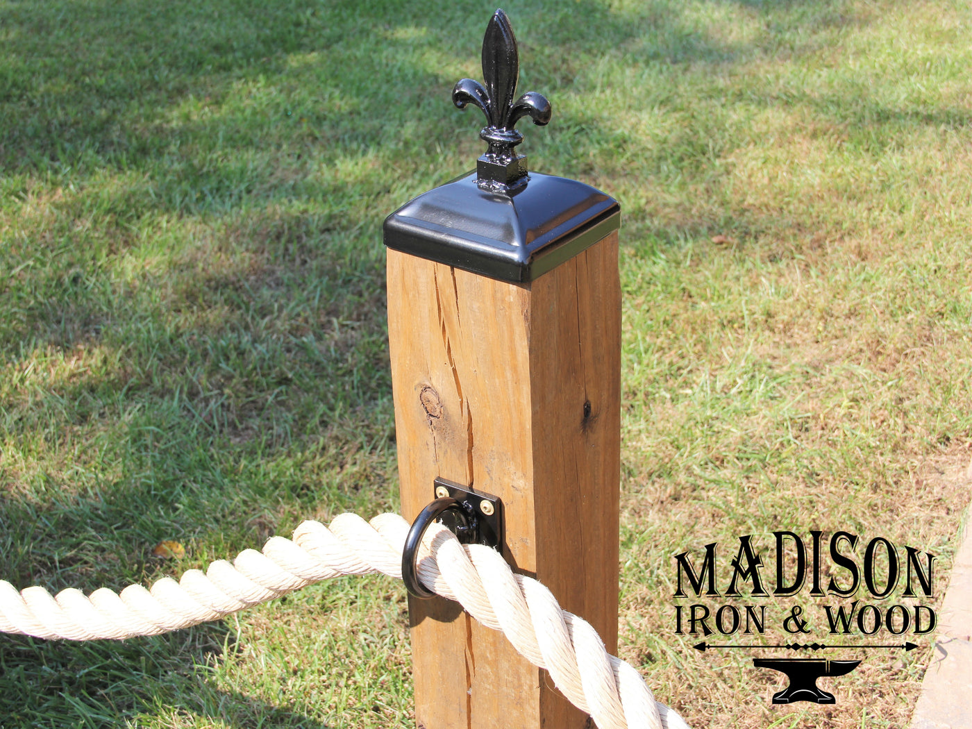 Heavy Duty Nautical Rope Fence Rings - Madison Iron and Wood - Post Cap - metal outdoor decor - Steel deocrations - american made products - veteran owned business products - fencing decorations - fencing supplies - custom wall decorations - personalized wall signs - steel - decorative post caps - steel post caps - metal post caps - brackets - structural brackets - home improvement - easter - easter decorations - easter gift - easter yard decor
