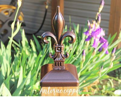 6x6 Large Fleur De Lis Post Cap - Madison Iron and Wood - Post Cap - metal outdoor decor - Steel deocrations - american made products - veteran owned business products - fencing decorations - fencing supplies - custom wall decorations - personalized wall signs - steel - decorative post caps - steel post caps - metal post caps - brackets - structural brackets - home improvement - easter - easter decorations - easter gift - easter yard decor