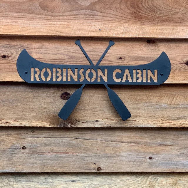 Personalized Canoe Metal Sign with Name and EST. Date - Madison Iron and Wood - Personalized sign - metal outdoor decor - Steel deocrations - american made products - veteran owned business products - fencing decorations - fencing supplies - custom wall decorations - personalized wall signs - steel - decorative post caps - steel post caps - metal post caps - brackets - structural brackets - home improvement - easter - easter decorations - easter gift - easter yard decor