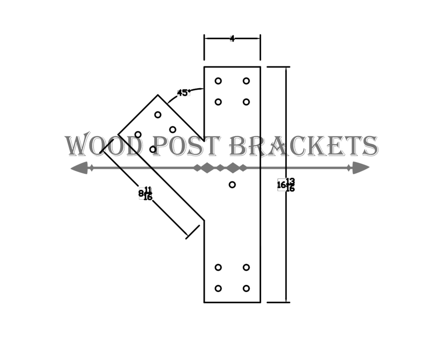 T 45 Degree Leg Bracket for 6" Post - Madison Iron and Wood - Brackets - metal outdoor decor - Steel deocrations - american made products - veteran owned business products - fencing decorations - fencing supplies - custom wall decorations - personalized wall signs - steel - decorative post caps - steel post caps - metal post caps - brackets - structural brackets - home improvement - easter - easter decorations - easter gift - easter yard decor