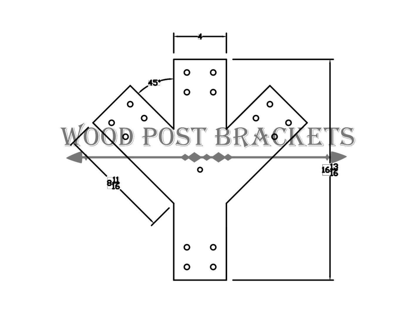 Y Bracket for 6" Post 45 Degree Legs with Center Support - Madison Iron and Wood - Brackets - metal outdoor decor - Steel deocrations - american made products - veteran owned business products - fencing decorations - fencing supplies - custom wall decorations - personalized wall signs - steel - decorative post caps - steel post caps - metal post caps - brackets - structural brackets - home improvement - easter - easter decorations - easter gift - easter yard decor