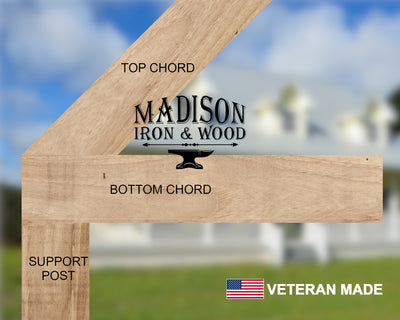 6 Inch Heel Bracket with Vertical Support Leg - Madison Iron and Wood - Brackets - metal outdoor decor - Steel deocrations - american made products - veteran owned business products - fencing decorations - fencing supplies - custom wall decorations - personalized wall signs - steel - decorative post caps - steel post caps - metal post caps - brackets - structural brackets - home improvement - easter - easter decorations - easter gift - easter yard decor
