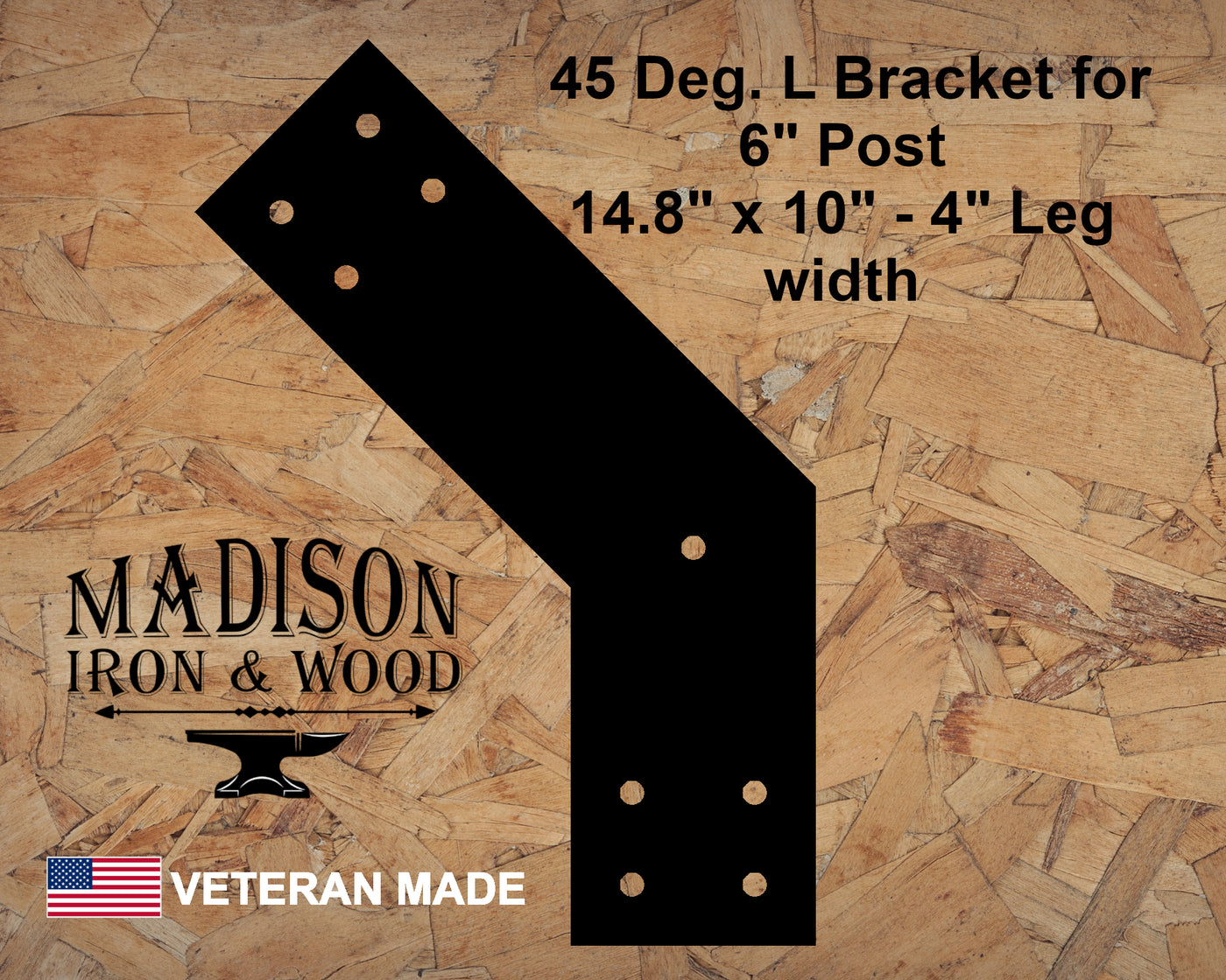 45 Degree L Bracket for 6" Post - Madison Iron and Wood - Brackets - metal outdoor decor - Steel deocrations - american made products - veteran owned business products - fencing decorations - fencing supplies - custom wall decorations - personalized wall signs - steel - decorative post caps - steel post caps - metal post caps - brackets - structural brackets - home improvement - easter - easter decorations - easter gift - easter yard decor