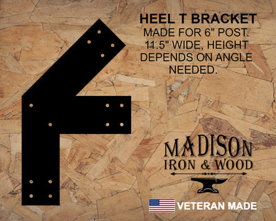 6 Inch Heel Bracket with Vertical Support Leg - Madison Iron and Wood - Brackets - metal outdoor decor - Steel deocrations - american made products - veteran owned business products - fencing decorations - fencing supplies - custom wall decorations - personalized wall signs - steel - decorative post caps - steel post caps - metal post caps - brackets - structural brackets - home improvement - easter - easter decorations - easter gift - easter yard decor