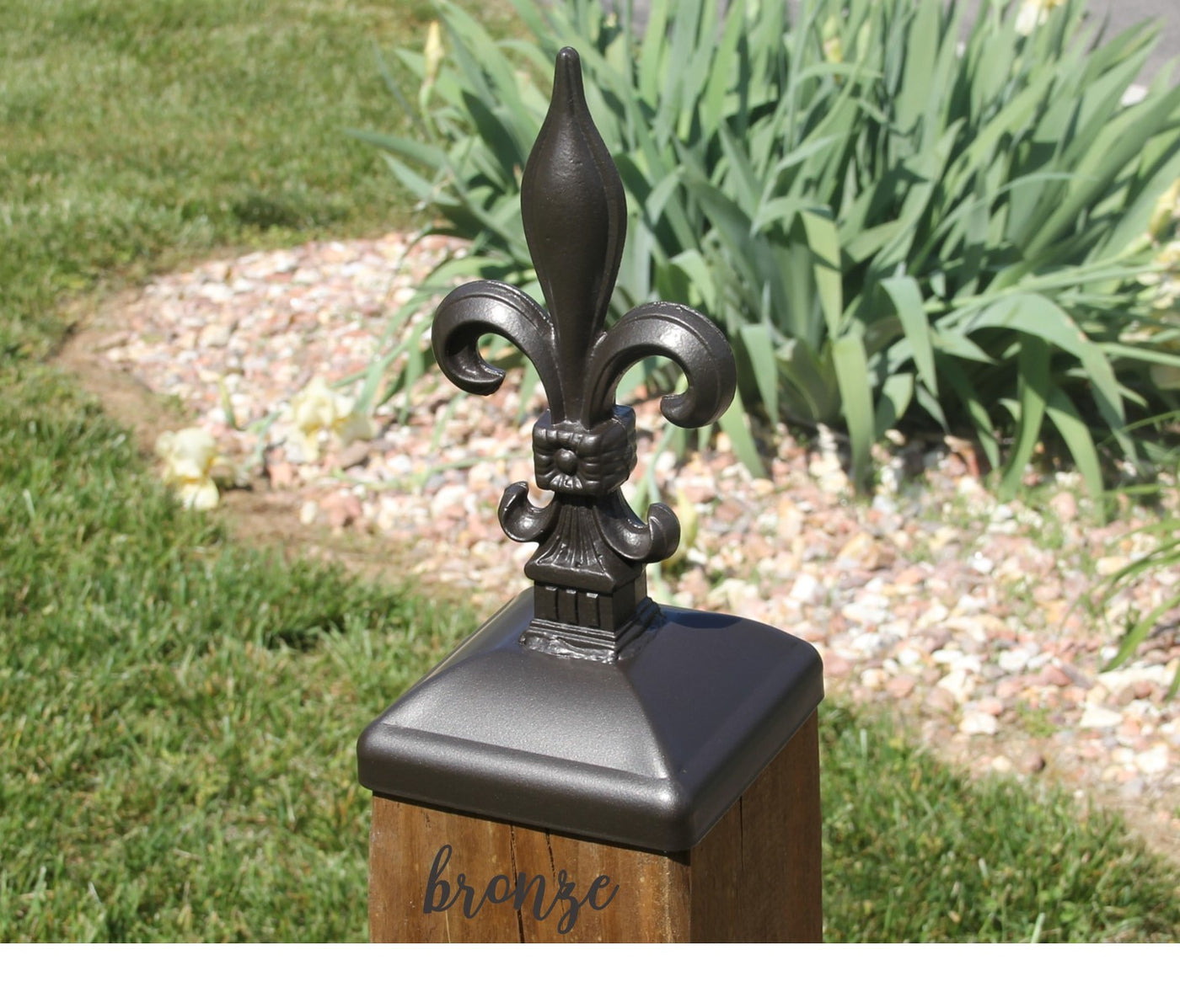 6x6 Large Fleur De Lis Post Cap - Madison Iron and Wood - Post Cap - metal outdoor decor - Steel deocrations - american made products - veteran owned business products - fencing decorations - fencing supplies - custom wall decorations - personalized wall signs - steel - decorative post caps - steel post caps - metal post caps - brackets - structural brackets - home improvement - easter - easter decorations - easter gift - easter yard decor