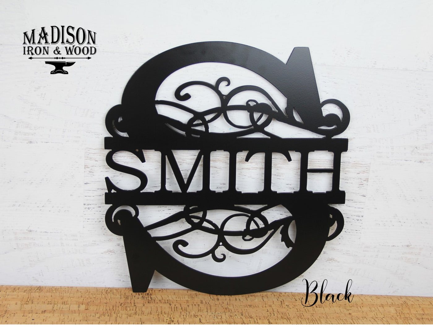 Personalized Split Monogram Metal Sign with Name - Madison Iron and Wood - Monogram Sign - metal outdoor decor - Steel deocrations - american made products - veteran owned business products - fencing decorations - fencing supplies - custom wall decorations - personalized wall signs - steel - decorative post caps - steel post caps - metal post caps - brackets - structural brackets - home improvement - easter - easter decorations - easter gift - easter yard decor
