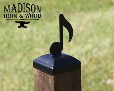 4X4 Music Note Post Cap - Madison Iron and Wood - Post Cap - metal outdoor decor - Steel deocrations - american made products - veteran owned business products - fencing decorations - fencing supplies - custom wall decorations - personalized wall signs - steel - decorative post caps - steel post caps - metal post caps - brackets - structural brackets - home improvement - easter - easter decorations - easter gift - easter yard decor