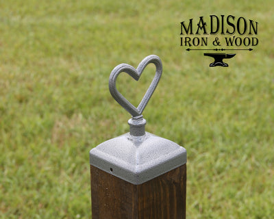 4x4 Heart Post Cap - Madison Iron and Wood - Post Cap - metal outdoor decor - Steel deocrations - american made products - veteran owned business products - fencing decorations - fencing supplies - custom wall decorations - personalized wall signs - steel - decorative post caps - steel post caps - metal post caps - brackets - structural brackets - home improvement - easter - easter decorations - easter gift - easter yard decor