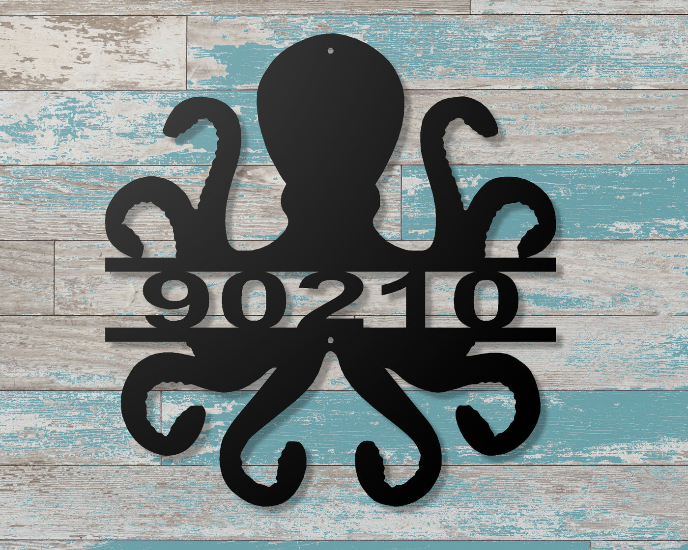 Personalized Octopus Metal Sign with Name or Street Address Numbers - Madison Iron and Wood - Personalized sign - metal outdoor decor - Steel deocrations - american made products - veteran owned business products - fencing decorations - fencing supplies - custom wall decorations - personalized wall signs - steel - decorative post caps - steel post caps - metal post caps - brackets - structural brackets - home improvement - easter - easter decorations - easter gift - easter yard decor