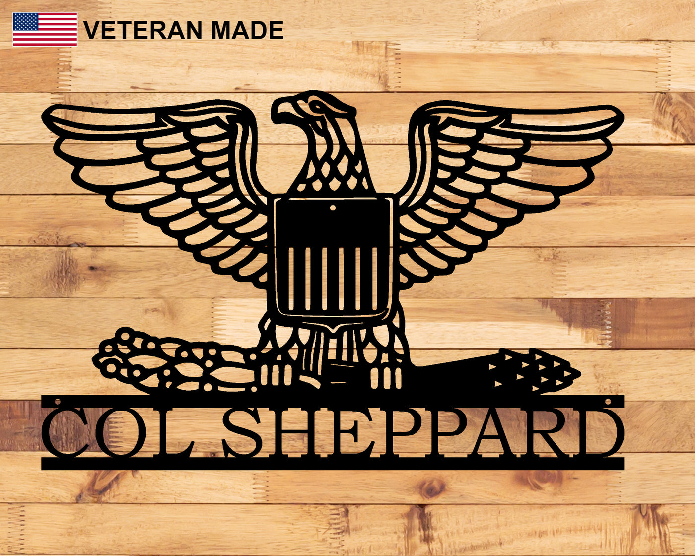 Personalized Air Force Colonel Metal Sign with Rank and Name - Madison Iron and Wood - Personalized sign - metal outdoor decor - Steel deocrations - american made products - veteran owned business products - fencing decorations - fencing supplies - custom wall decorations - personalized wall signs - steel - decorative post caps - steel post caps - metal post caps - brackets - structural brackets - home improvement - easter - easter decorations - easter gift - easter yard decor
