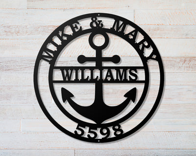 Personalized Anchor Metal Sign with Name and EST. Date or Street Address Numbers - Madison Iron and Wood - Personalized sign - metal outdoor decor - Steel deocrations - american made products - veteran owned business products - fencing decorations - fencing supplies - custom wall decorations - personalized wall signs - steel - decorative post caps - steel post caps - metal post caps - brackets - structural brackets - home improvement - easter - easter decorations - easter gift - easter yard decor