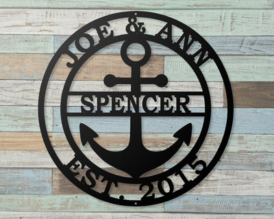 Personalized Anchor Metal Sign with Name and EST. Date or Street Address Numbers - Madison Iron and Wood - Personalized sign - metal outdoor decor - Steel deocrations - american made products - veteran owned business products - fencing decorations - fencing supplies - custom wall decorations - personalized wall signs - steel - decorative post caps - steel post caps - metal post caps - brackets - structural brackets - home improvement - easter - easter decorations - easter gift - easter yard decor