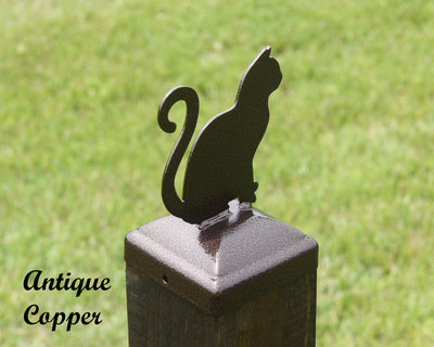 4x4 Cat Post Cap - Madison Iron and Wood - Post Cap - metal outdoor decor - Steel deocrations - american made products - veteran owned business products - fencing decorations - fencing supplies - custom wall decorations - personalized wall signs - steel - decorative post caps - steel post caps - metal post caps - brackets - structural brackets - home improvement - easter - easter decorations - easter gift - easter yard decor