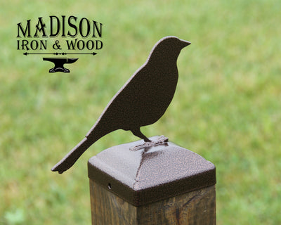 4X4 Song Bird Post Cap - Madison Iron and Wood - Post Cap - metal outdoor decor - Steel deocrations - american made products - veteran owned business products - fencing decorations - fencing supplies - custom wall decorations - personalized wall signs - steel - decorative post caps - steel post caps - metal post caps - brackets - structural brackets - home improvement - easter - easter decorations - easter gift - easter yard decor