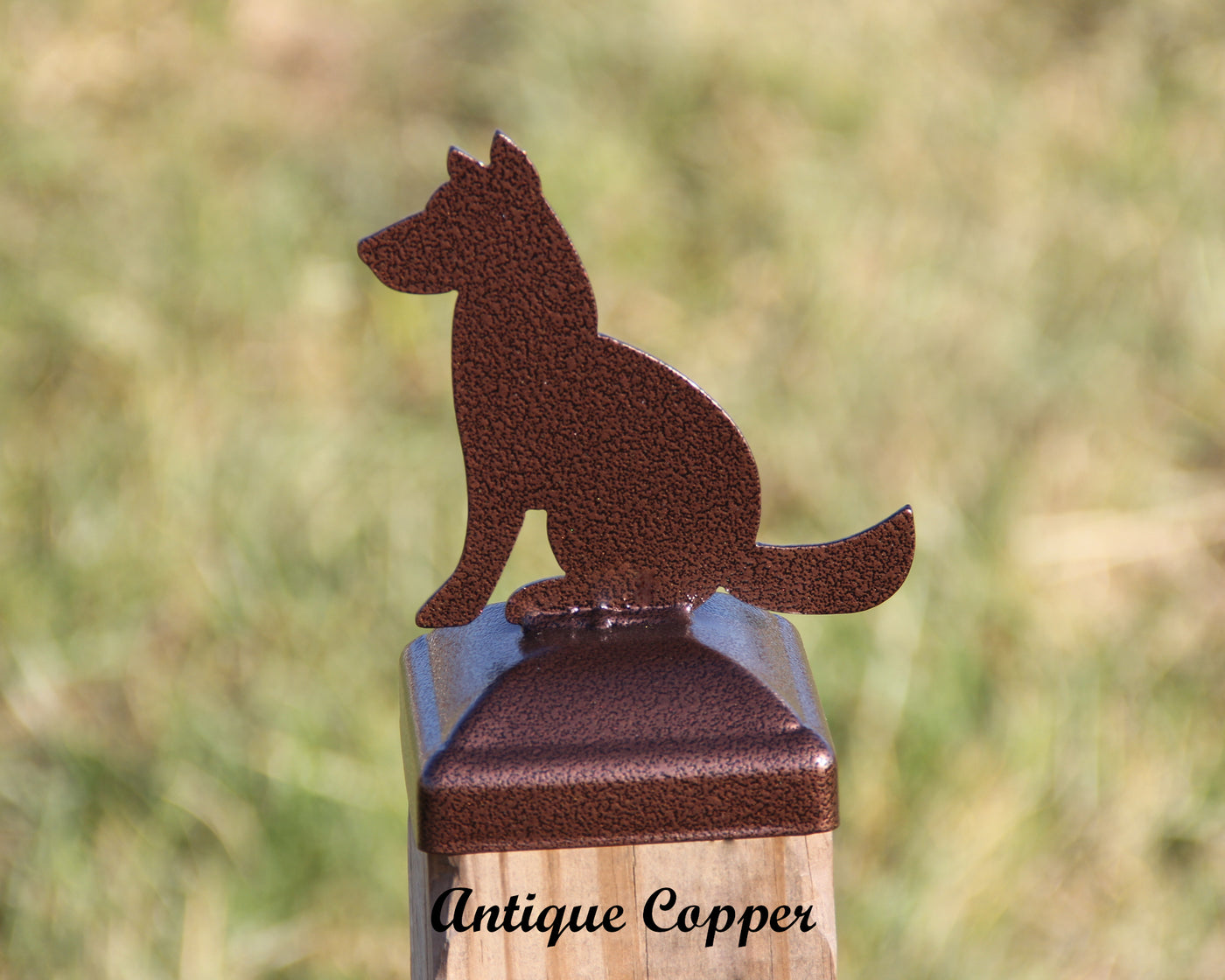 4x4 Dog Post Cap - Madison Iron and Wood - Post Cap - metal outdoor decor - Steel deocrations - american made products - veteran owned business products - fencing decorations - fencing supplies - custom wall decorations - personalized wall signs - steel - decorative post caps - steel post caps - metal post caps - brackets - structural brackets - home improvement - easter - easter decorations - easter gift - easter yard decor