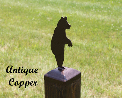 4x4 Standing Bear Post Cap - Madison Iron and Wood - Post Cap - metal outdoor decor - Steel deocrations - american made products - veteran owned business products - fencing decorations - fencing supplies - custom wall decorations - personalized wall signs - steel - decorative post caps - steel post caps - metal post caps - brackets - structural brackets - home improvement - easter - easter decorations - easter gift - easter yard decor
