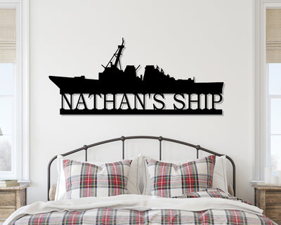 Personalized DDG-51 Class Arleigh Burke Destroyer Ship Metal Sign - Madison Iron and Wood - Personalized sign - metal outdoor decor - Steel deocrations - american made products - veteran owned business products - fencing decorations - fencing supplies - custom wall decorations - personalized wall signs - steel - decorative post caps - steel post caps - metal post caps - brackets - structural brackets - home improvement - easter - easter decorations - easter gift - easter yard decor