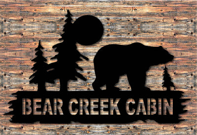 Personalized Bear in Woods Metal Sign - Madison Iron and Wood - Metal Art - metal outdoor decor - Steel deocrations - american made products - veteran owned business products - fencing decorations - fencing supplies - custom wall decorations - personalized wall signs - steel - decorative post caps - steel post caps - metal post caps - brackets - structural brackets - home improvement - easter - easter decorations - easter gift - easter yard decor