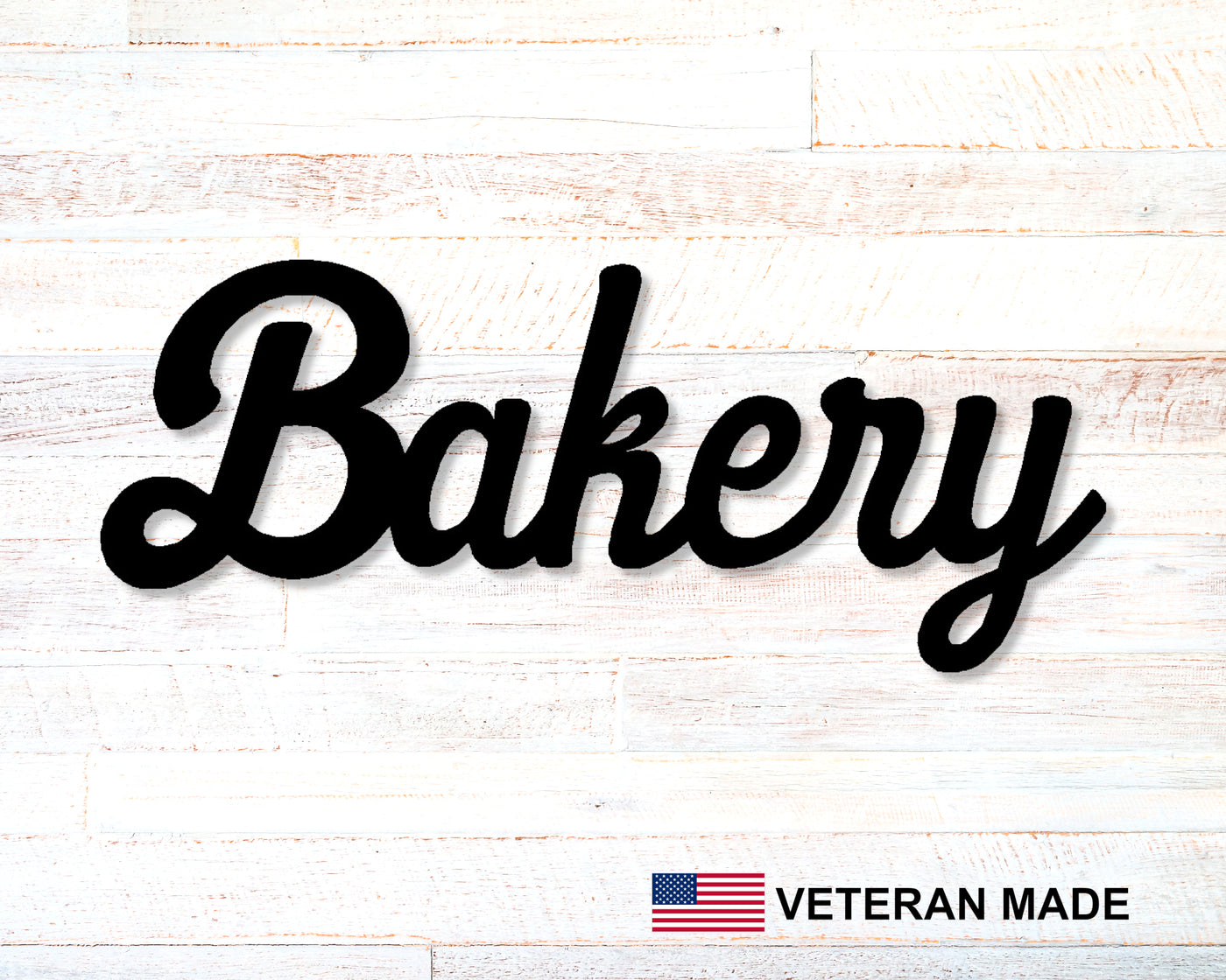 Bakery Cursive Metal Word Sign - Madison Iron and Wood - Metal Word Art - metal outdoor decor - Steel deocrations - american made products - veteran owned business products - fencing decorations - fencing supplies - custom wall decorations - personalized wall signs - steel - decorative post caps - steel post caps - metal post caps - brackets - structural brackets - home improvement - easter - easter decorations - easter gift - easter yard decor