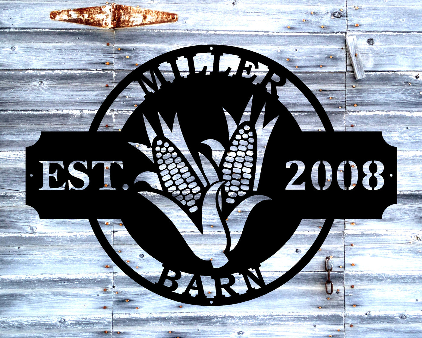 Personalized Corn Stalk Metal Sign with Name and Established Date - Madison Iron and Wood - Personalized sign - metal outdoor decor - Steel deocrations - american made products - veteran owned business products - fencing decorations - fencing supplies - custom wall decorations - personalized wall signs - steel - decorative post caps - steel post caps - metal post caps - brackets - structural brackets - home improvement - easter - easter decorations - easter gift - easter yard decor