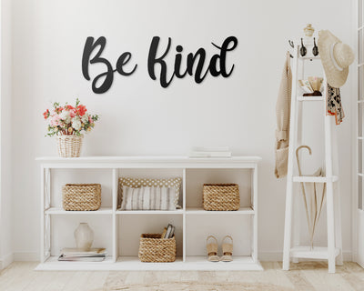 Be Kind Metal Word Sign - Madison Iron and Wood - Metal Word Art - metal outdoor decor - Steel deocrations - american made products - veteran owned business products - fencing decorations - fencing supplies - custom wall decorations - personalized wall signs - steel - decorative post caps - steel post caps - metal post caps - brackets - structural brackets - home improvement - easter - easter decorations - easter gift - easter yard decor