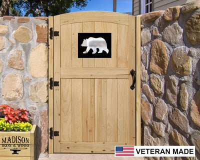 Bear Gate Window Insert - Madison Iron and Wood - Gate Window - metal outdoor decor - Steel deocrations - american made products - veteran owned business products - fencing decorations - fencing supplies - custom wall decorations - personalized wall signs - steel - decorative post caps - steel post caps - metal post caps - brackets - structural brackets - home improvement - easter - easter decorations - easter gift - easter yard decor