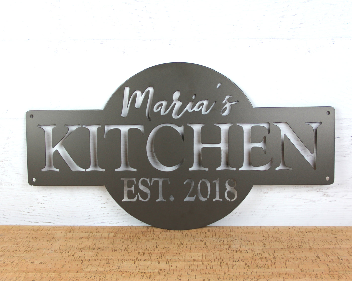 Personalized Kitchen Metal Sign with Name and EST. Date - Madison Iron and Wood - Personalized sign - metal outdoor decor - Steel deocrations - american made products - veteran owned business products - fencing decorations - fencing supplies - custom wall decorations - personalized wall signs - steel - decorative post caps - steel post caps - metal post caps - brackets - structural brackets - home improvement - easter - easter decorations - easter gift - easter yard decor